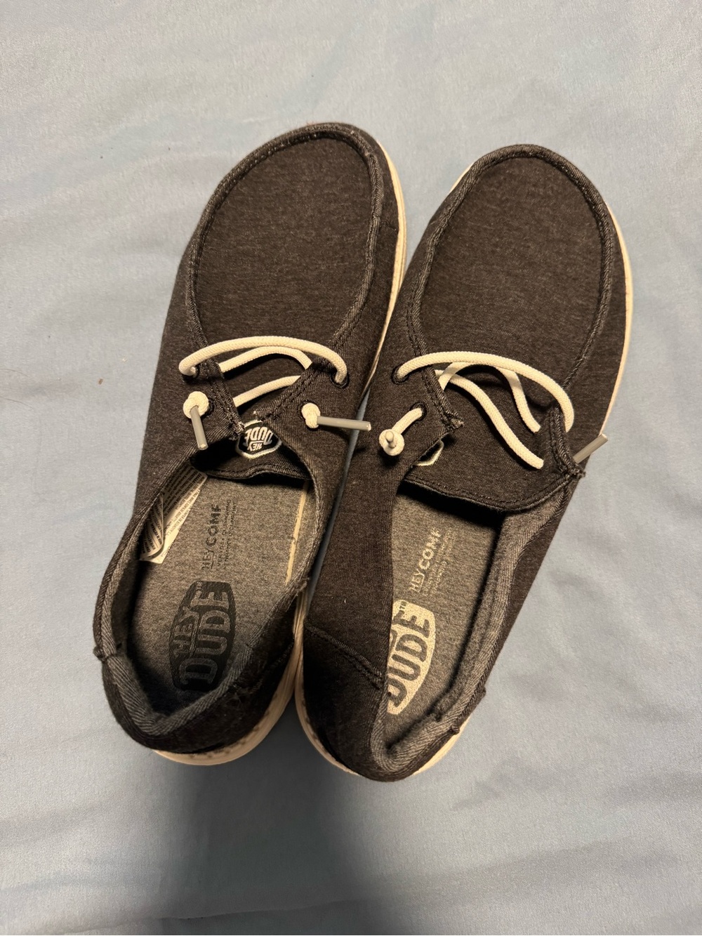 Hey Dude Women's Black Slip-On Loafers with Cream Laces